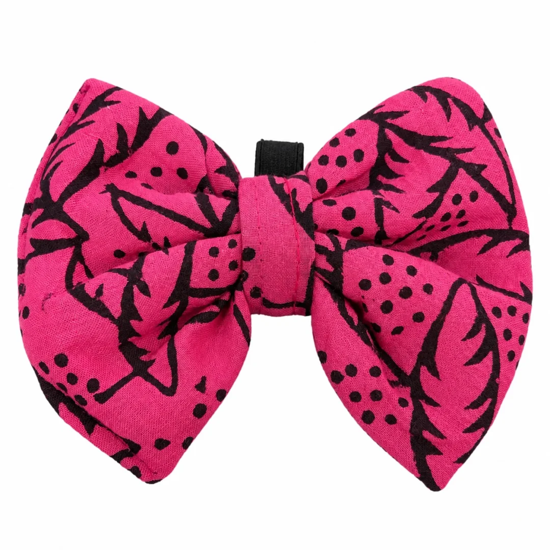 Fuchsia Leaf Print Handmade Cotton Dog Bow
