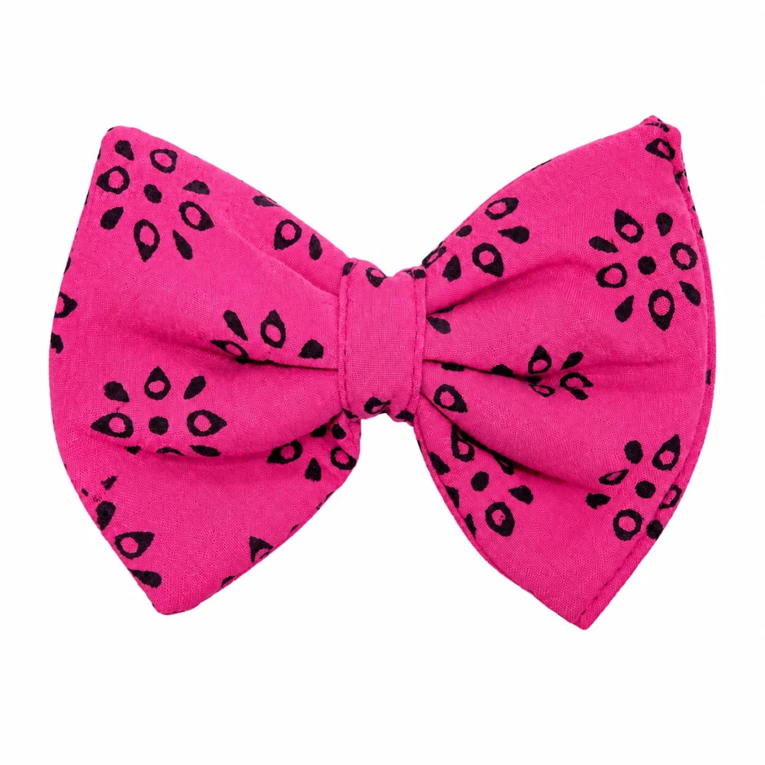 Fuchsia Black Floral Print Handmade Cotton Dog Bow