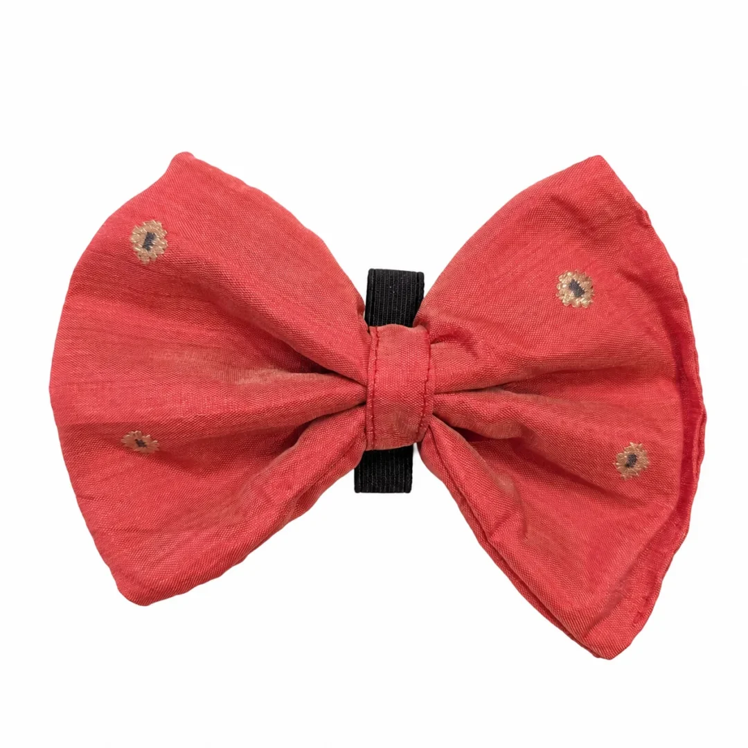 Coral Gold Bloom Handmade Dog Bow
