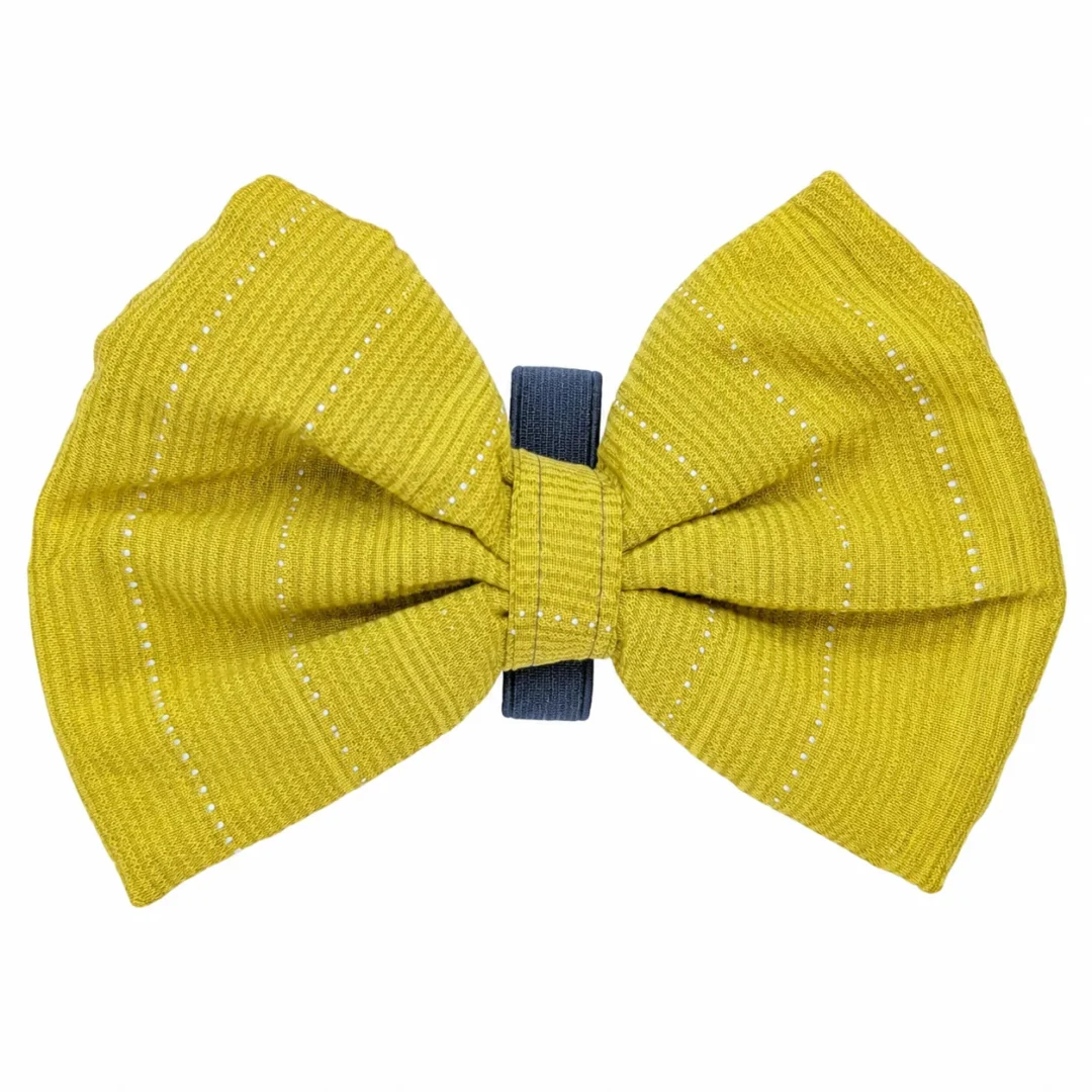 Mustard Dotted Stripe Handmade Cotton Dog Bow