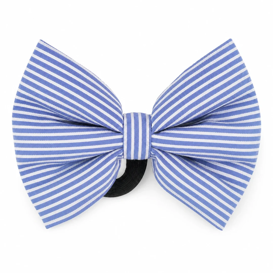Blue Stripes Handmade Cotton Dog Bow
