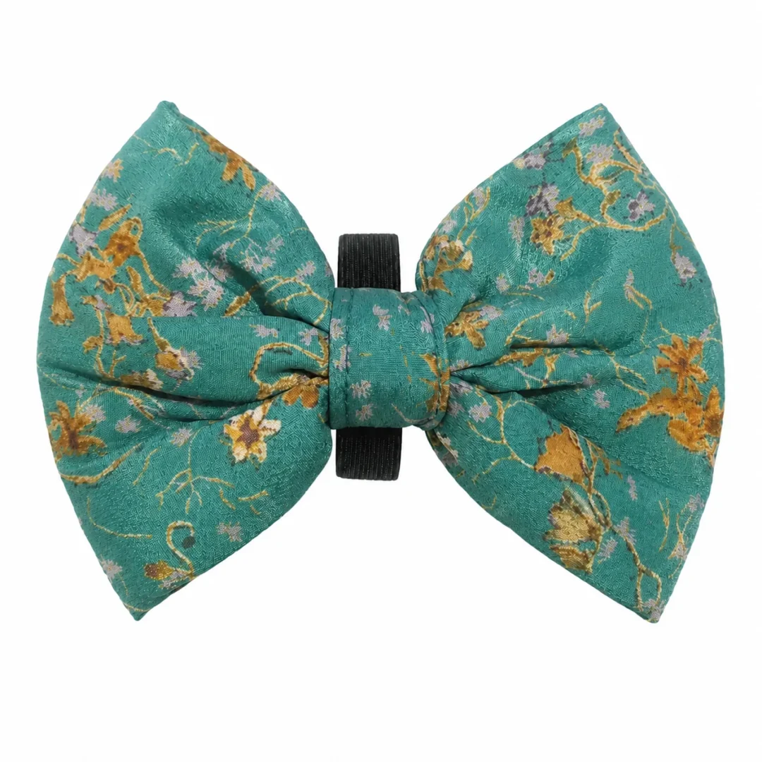 Teal Floral Handmade Dog Bow