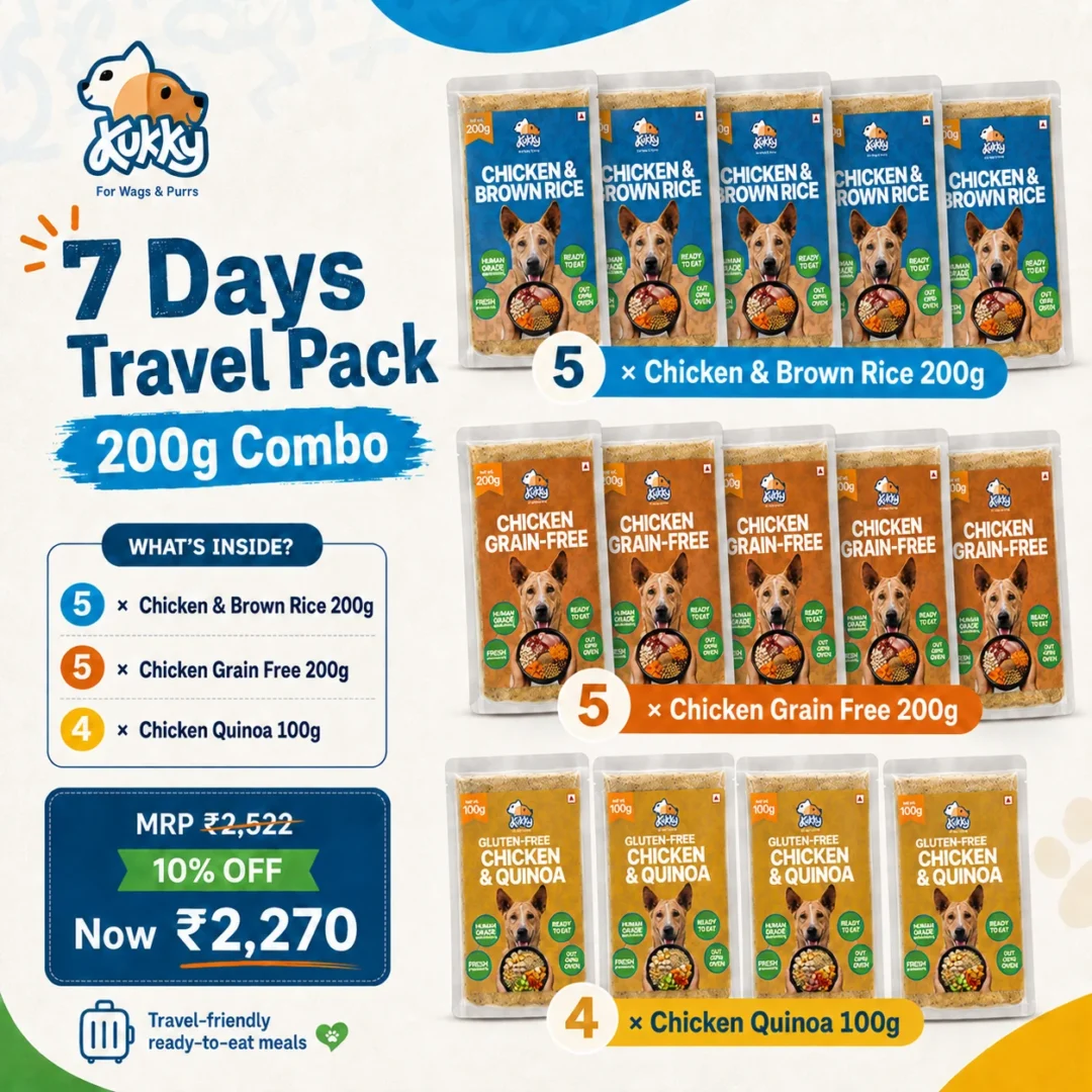 Kukky 7 Days Travel Pack for Dogs – 10 × 200g + 4 × 100g Ready-to-Eat Chicken Wet Meals